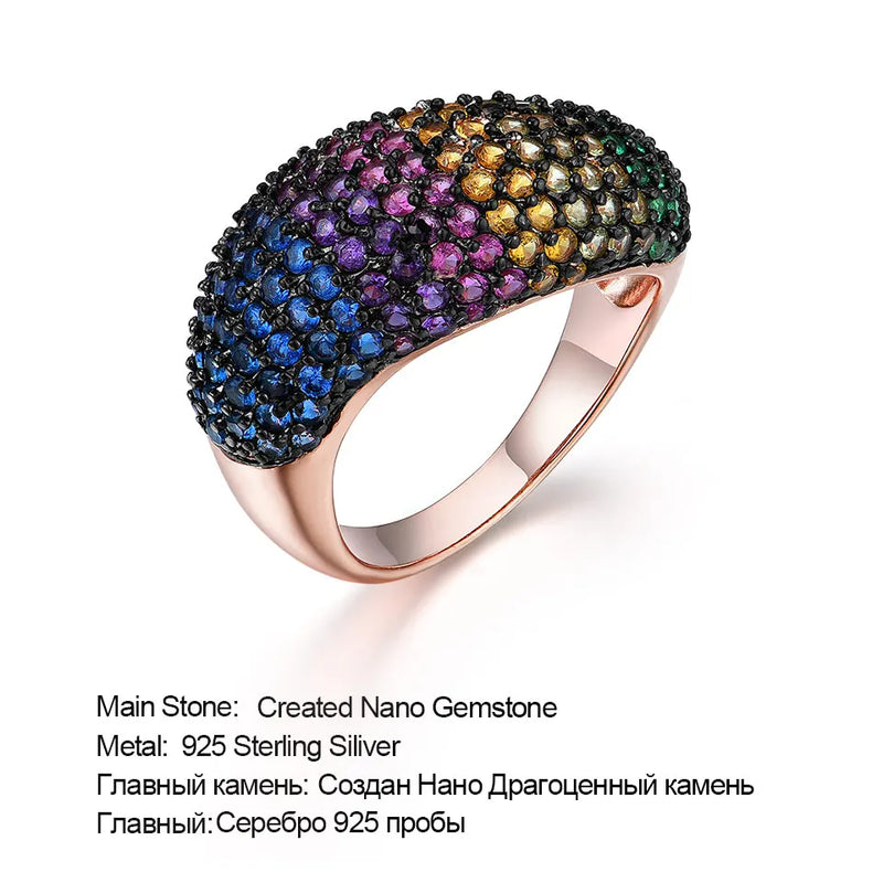 925 Sterling Silver Nano Colorful Gemstone Ring for Women