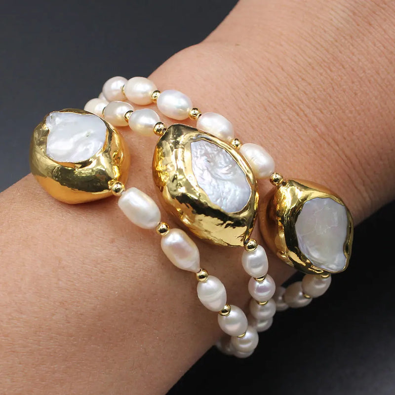 Sterling Silver Cultured Freshwater White Keshi Pearl Bracelet for Women