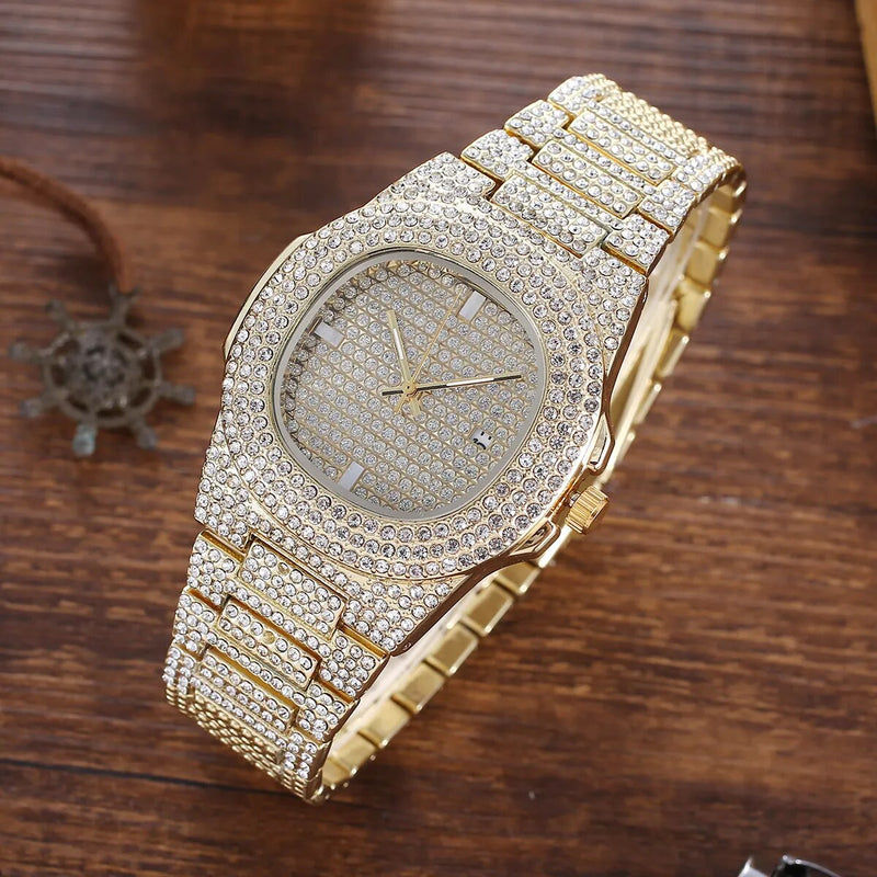 Gold Iced Out Bling Bracelet Watch for Women