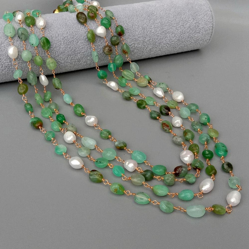 Sterling Silver Chrysoprase & Baroque Pearl Choker Necklace for women
