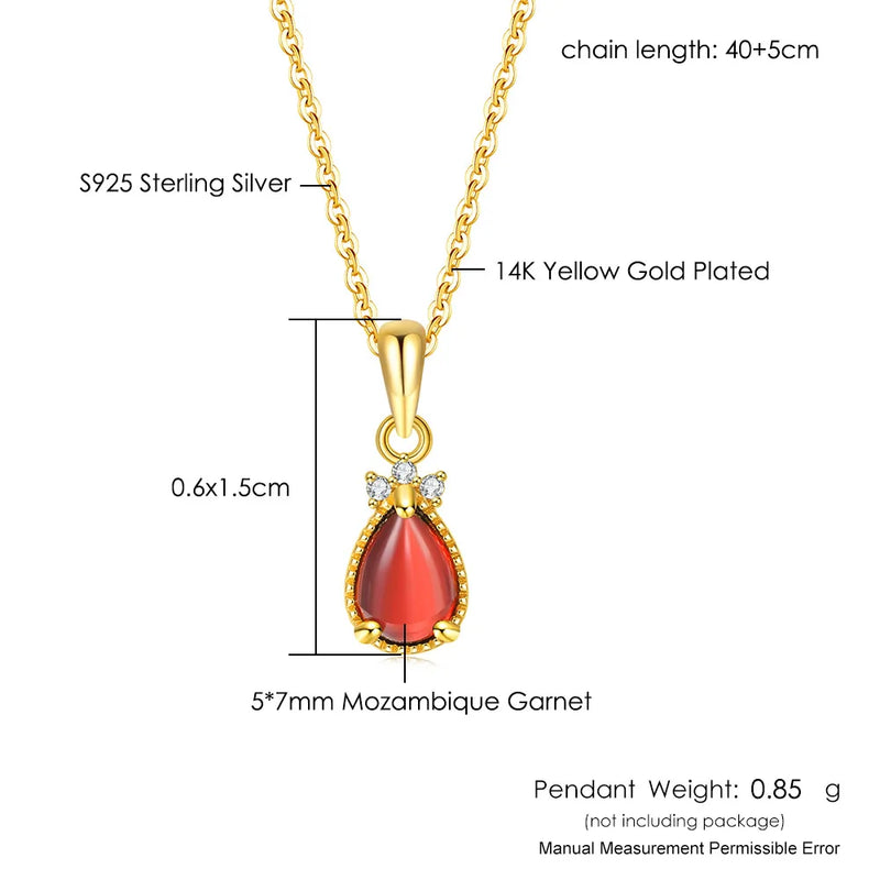 14K Gold Plated Sterling Silver Waterdrop Garnet Jewelry Set for Women