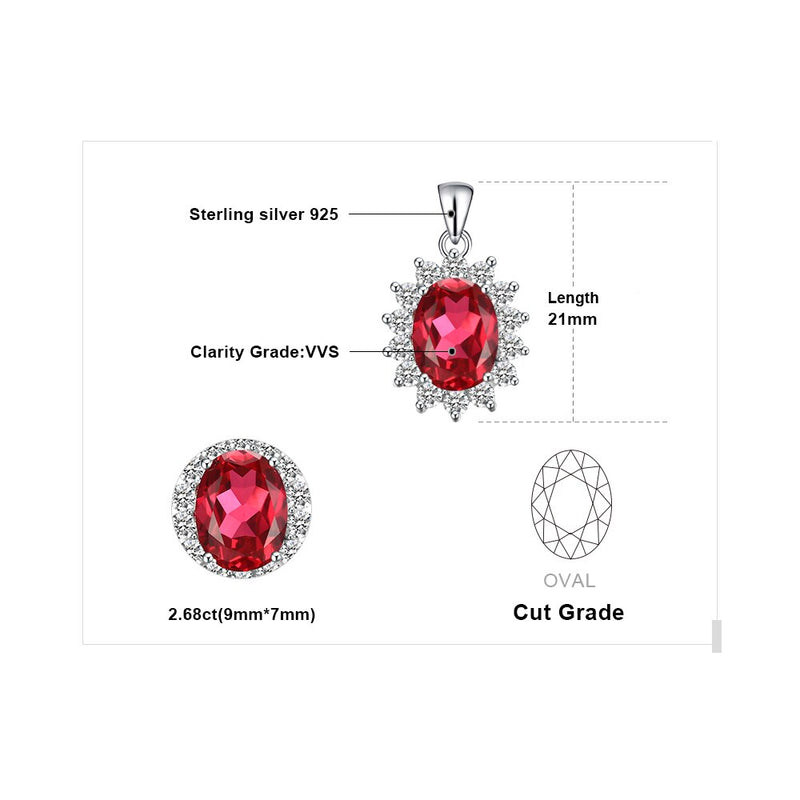 925 Sterling Silver Created Red Ruby Pendant, 2.6ct for Woman