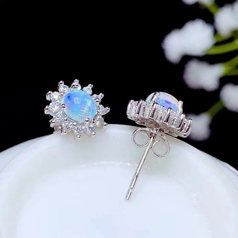 925 Silver Natural Opal Earrings for Ladies