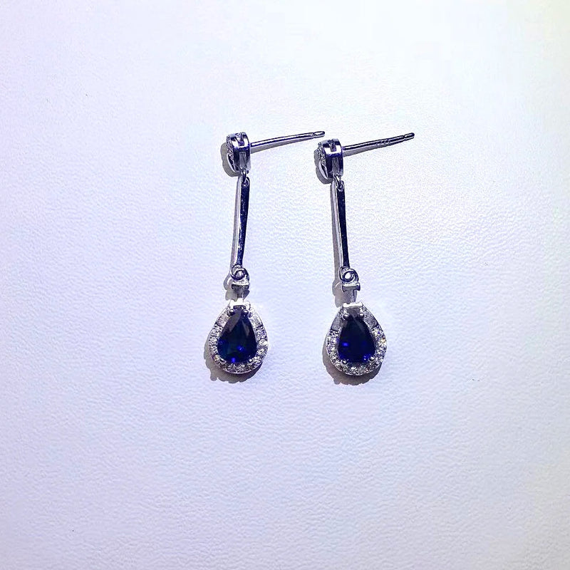 925 Sterling Silver Natural Sapphire Drop Earrings.