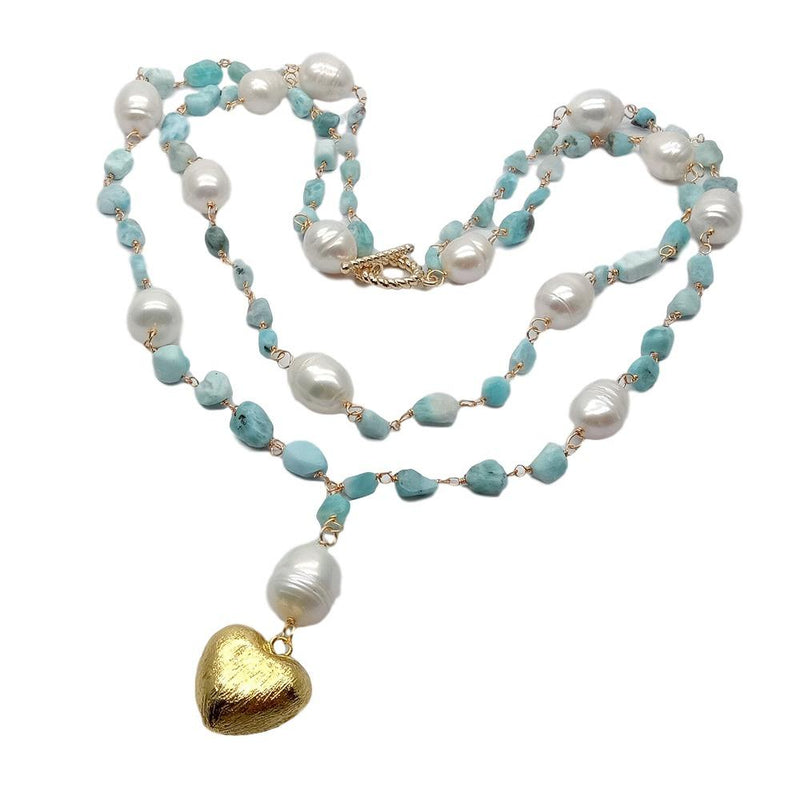 Gold Plated White Freshwater Pearl Heart Pendant Necklace, 21" for Women