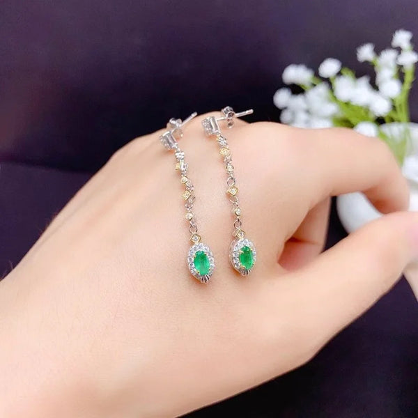 925 Silver Natural Emerald Earrings for Women