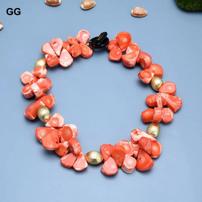 Gold-Plated Teardrop Orange Coral Beads Choker Necklace for Women