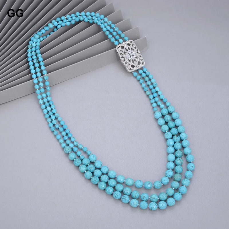 Sterling Silver Faceted Turquoise Round Necklace for Women