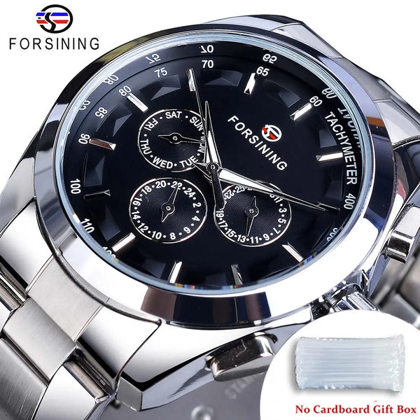 Steel Automatic Watch Black Dial with Calendar & Luminous Hands for Men