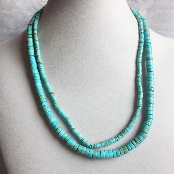 Sterling Silver Blue Turquoise Heishi Necklace Choker.