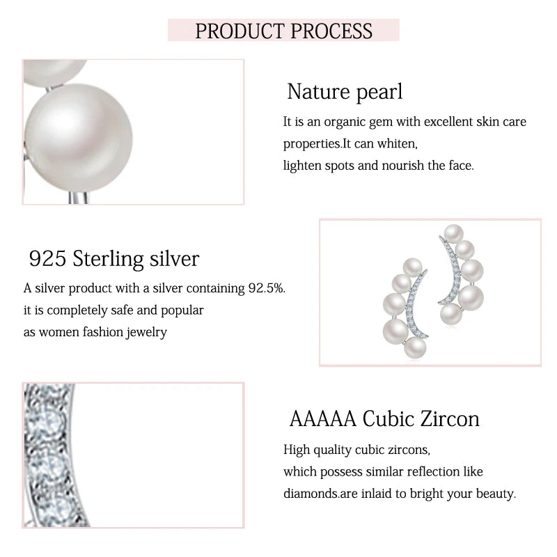 Sterling Silver Natural Pearl & Cubic Zirconia Stud Earrings for Women