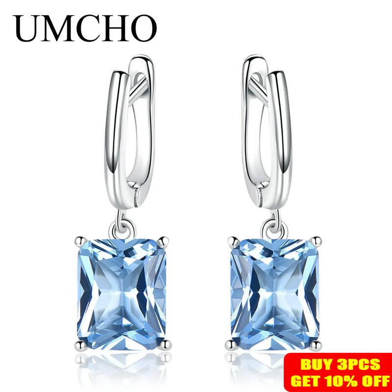 925 Sterling Silver Blue Topaz Drop Earrings for Women