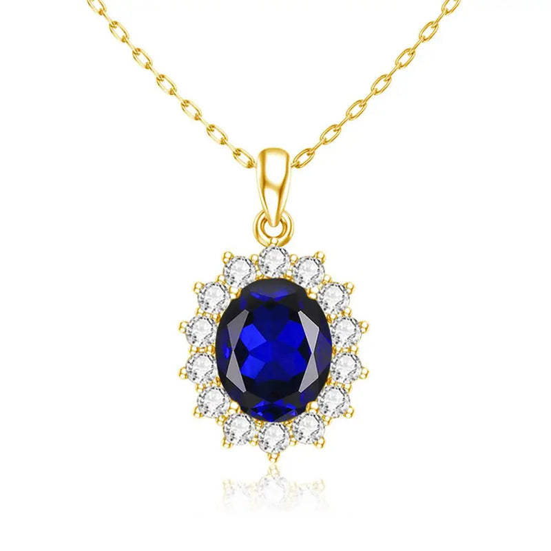 14K Gold Blue Sapphire Pendant Earrings Ring Set for Women