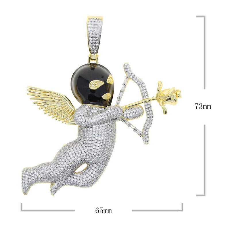 Gold Hip Hop Dual Tone Two-Tone Color Plated Angel Pendants with 5A Cubic Zirconia for Men