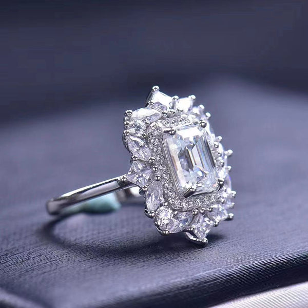 925 Silver 2.00 ctw Emerald Cut Moissanite Ring for Women