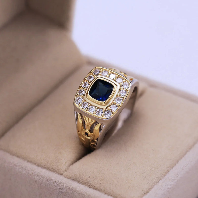 925 Sterling Silver Sapphire and Diamond Ring for Men