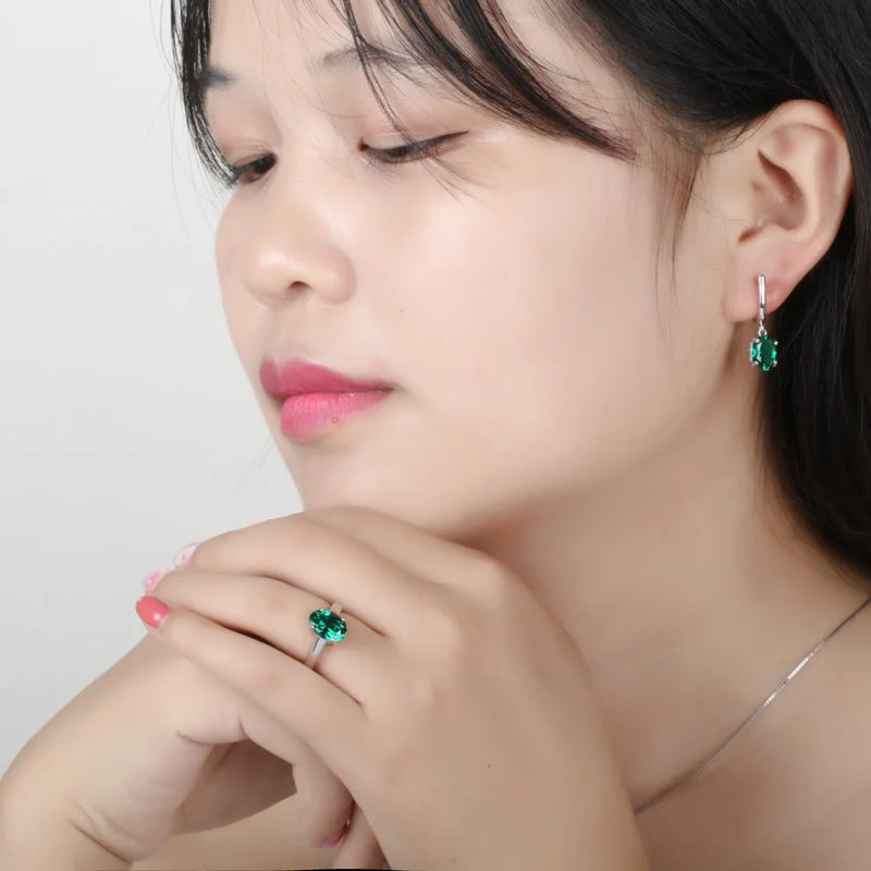 Sterling Silver Emerald Ring and Pendant Set for Women