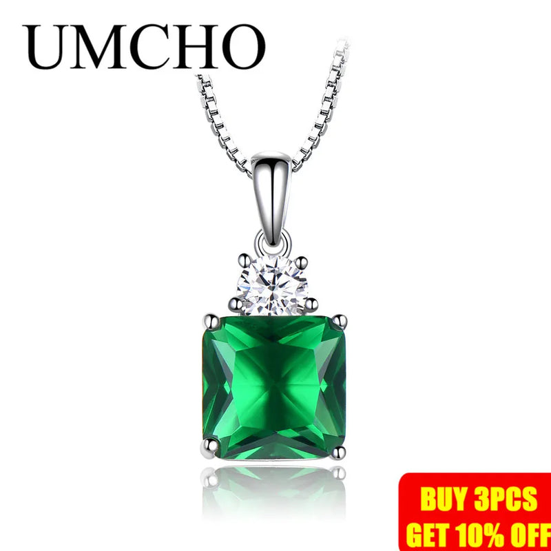 925 Sterling Silver Nano Emerald Cushion Necklace