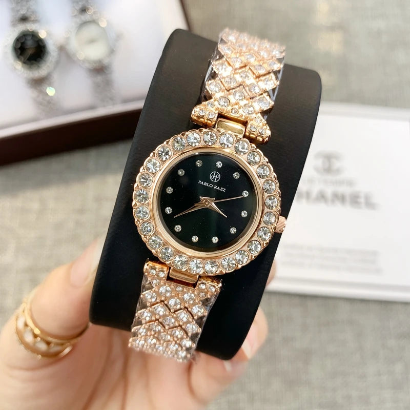 Luxury Steel Fashion Clock Watch with Diamond Accents & Special Design for Women's Dress Wristwear