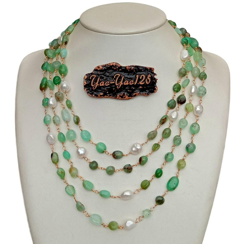 Sterling Silver Chrysoprase & Baroque Pearl Choker Necklace for women