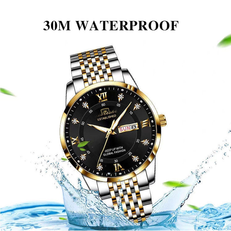 Stainless Steel Watch with Luminous, Date, Week Functions for Men