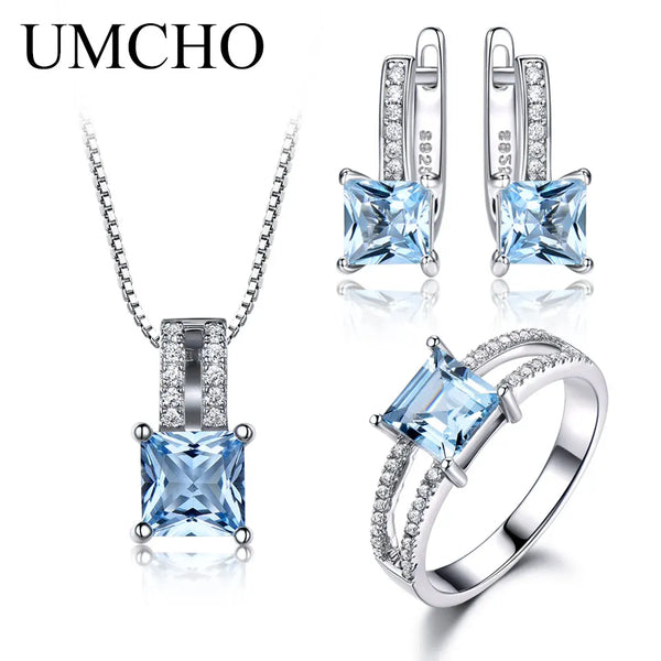 Sterling Silver Nano Aquamarine and Topaz Jewelry Set for Women