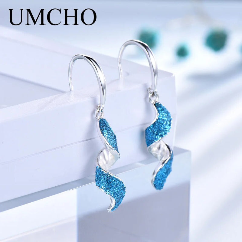 925 Silver Blue Sequins Drop Earrings for Women