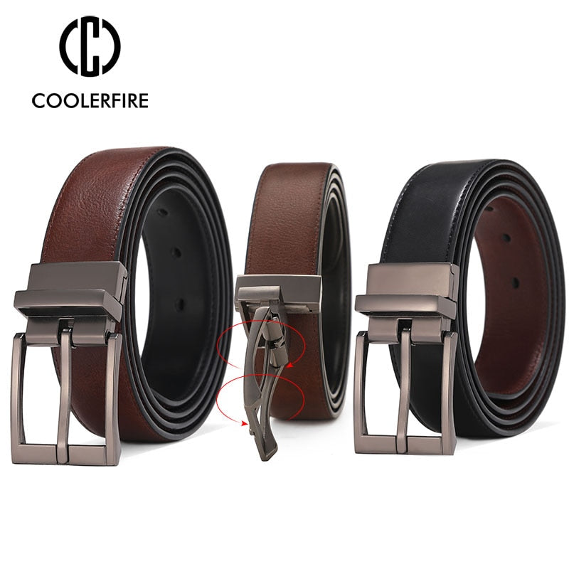 Genuine Leather Reversible Buckle Brown and Black Belt for Men