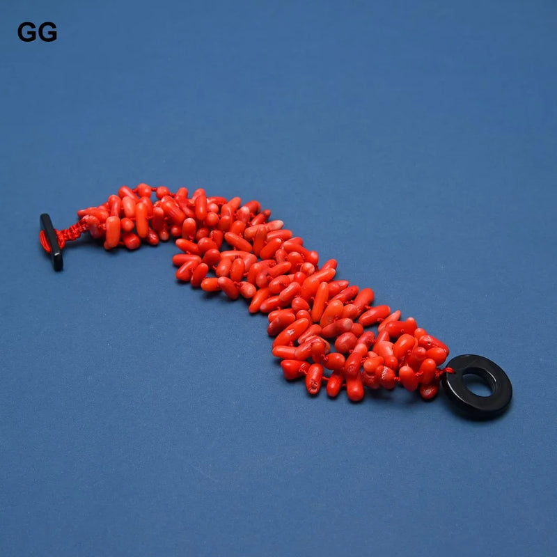 Natural Orange Coral 8 Strand Bracelet for Women