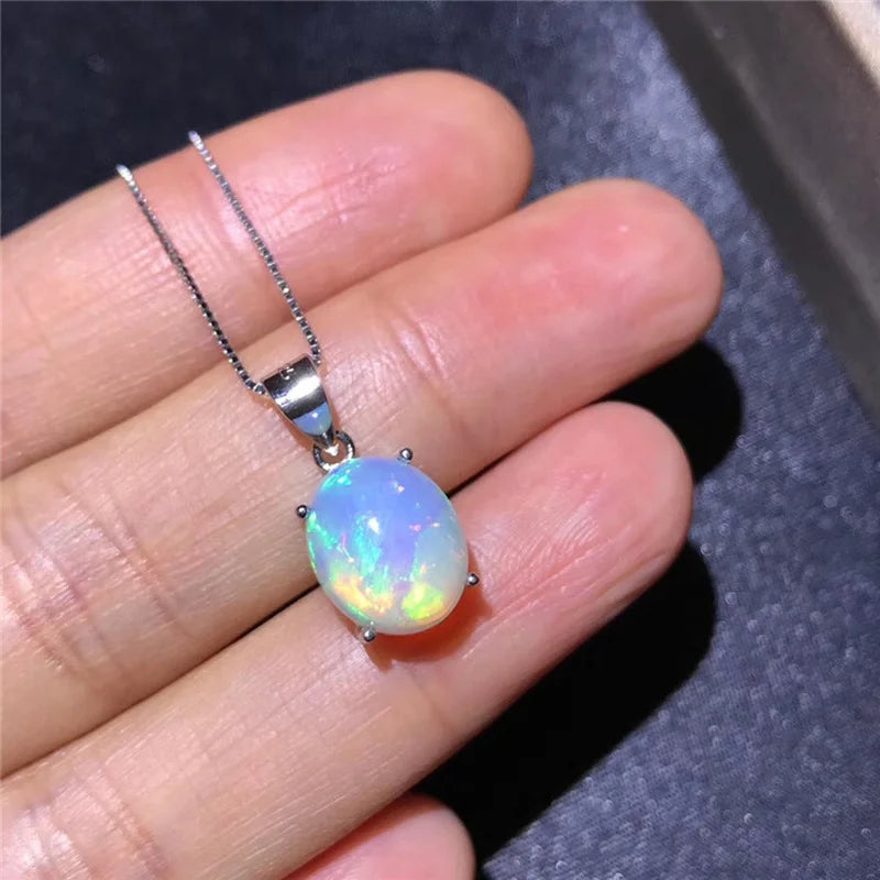 Sterling Silver Oval Natural Australia Opal Pendant for Woman