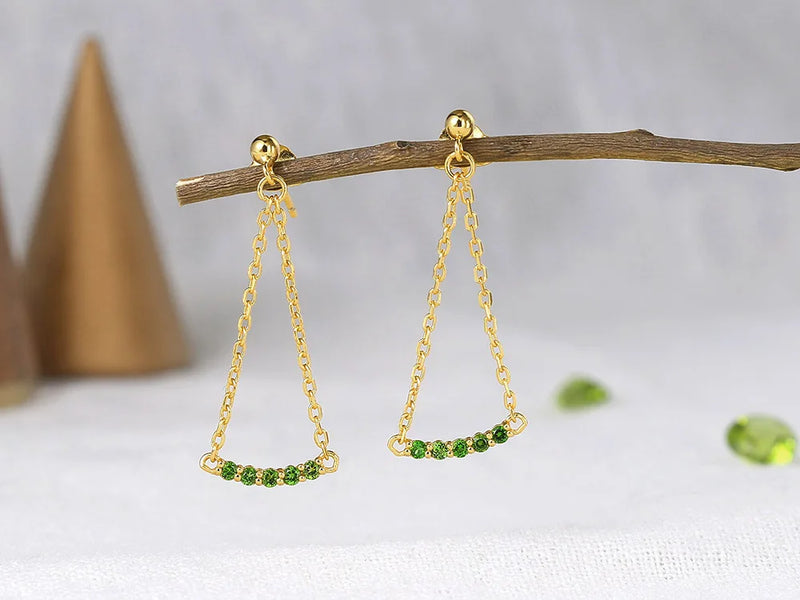 925 Silver Vingate Jewelry Set with Natural Diopside Gemstone, 14K Gold Plated for Women