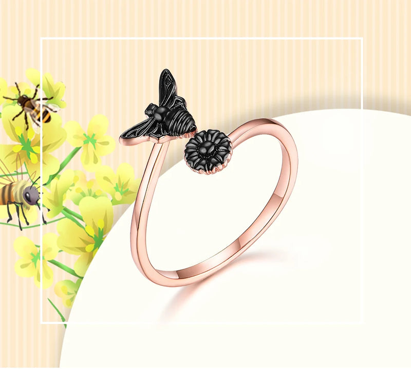 Silver Bee Flower Adjustable Rings for Women