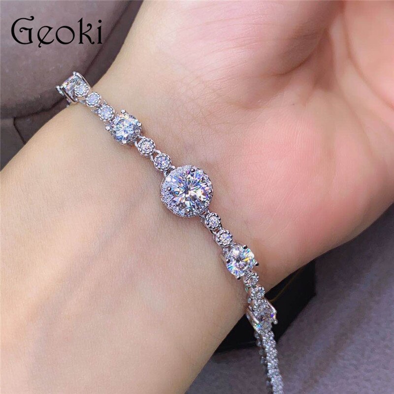 925 Sterling Silver 3ctw Round Brilliant Cut Diamond & Moissanite Bracelet for Women