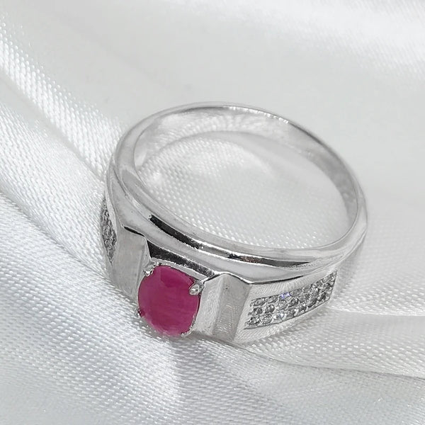 925 Sterling Silver Natural Ruby Flower Ring for Men