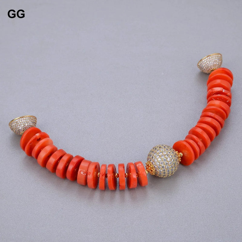 Sterling Silver Orange Space Corals and CZ Ball Bracelet For Women