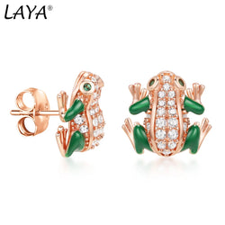 Sterling Silver Frog Earrings with Cubic Zirconia and Enamel for Women