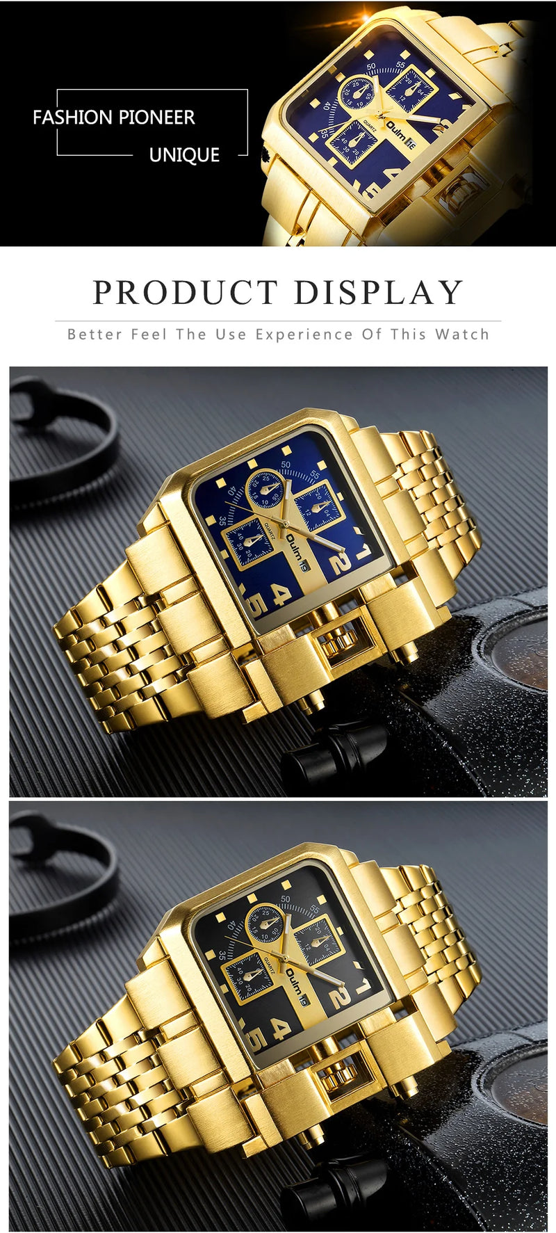 Stainless Steel Large Dial Luxury Men's Watch with Auto Date and Golden Clock.