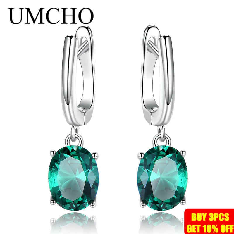 925 Sterling Silver Emerald Gemstone Long Clip Earrings for Women