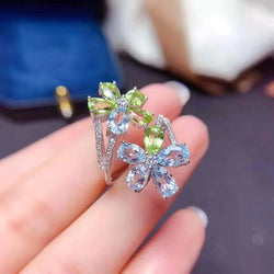 Sterling Silver Olivine Topaz Flower Ring for Women