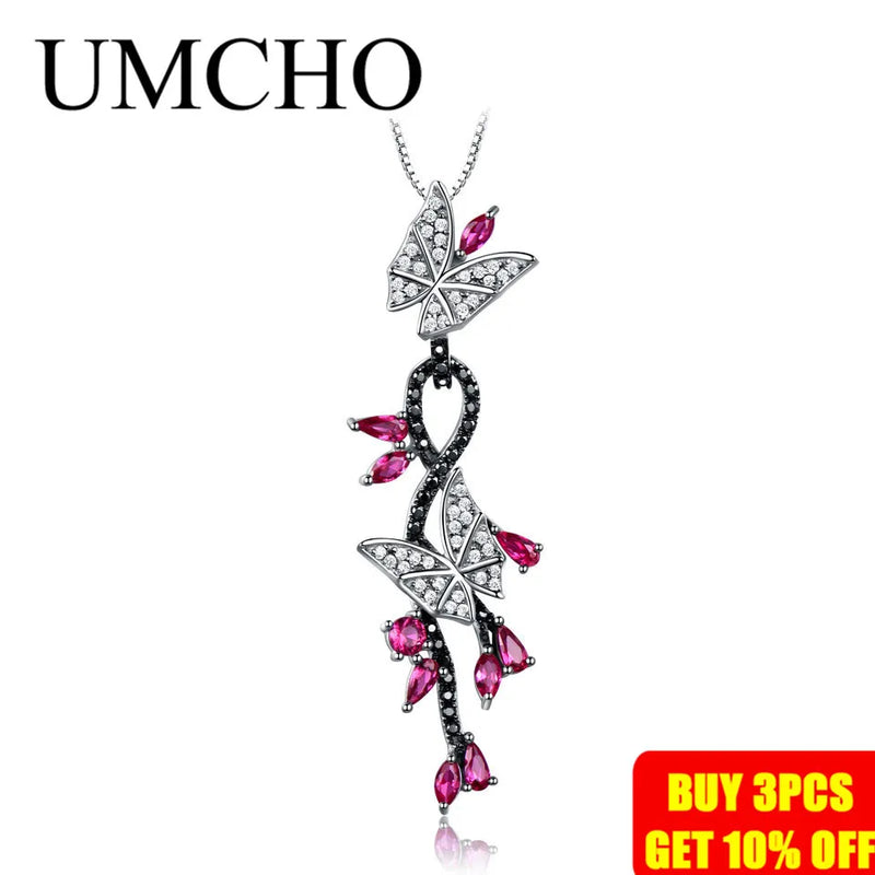 Sterling Silver Nano Ruby Butterfly Pendant Necklace for Women