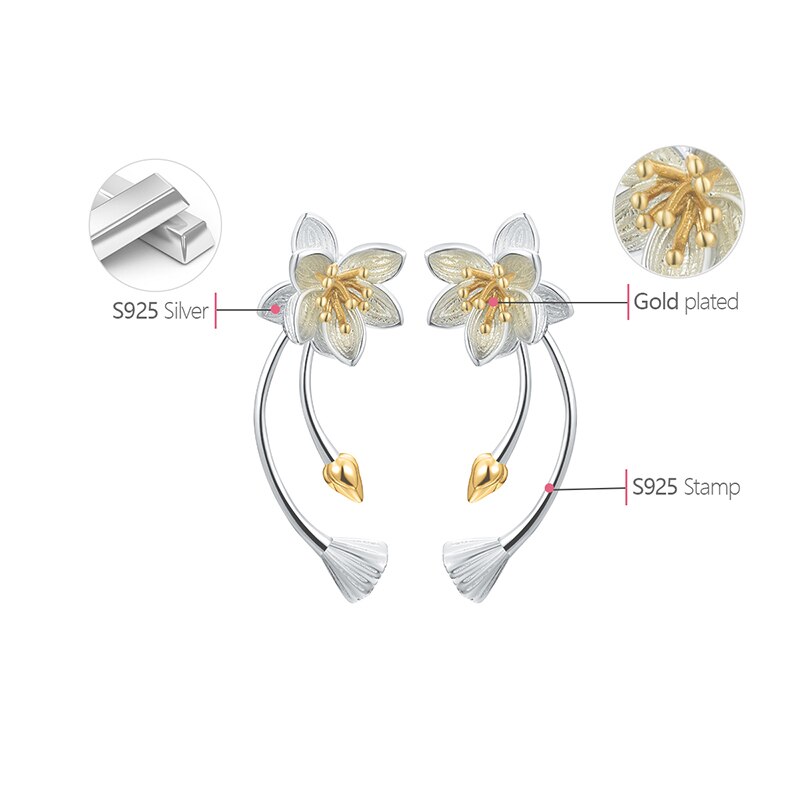 Sterling Silver Lotus Drop Earrings for Women