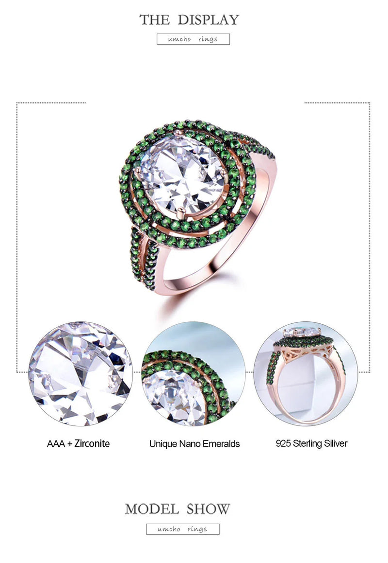 Sterling Silver Cubic Zircon and Emerald Ring for Women