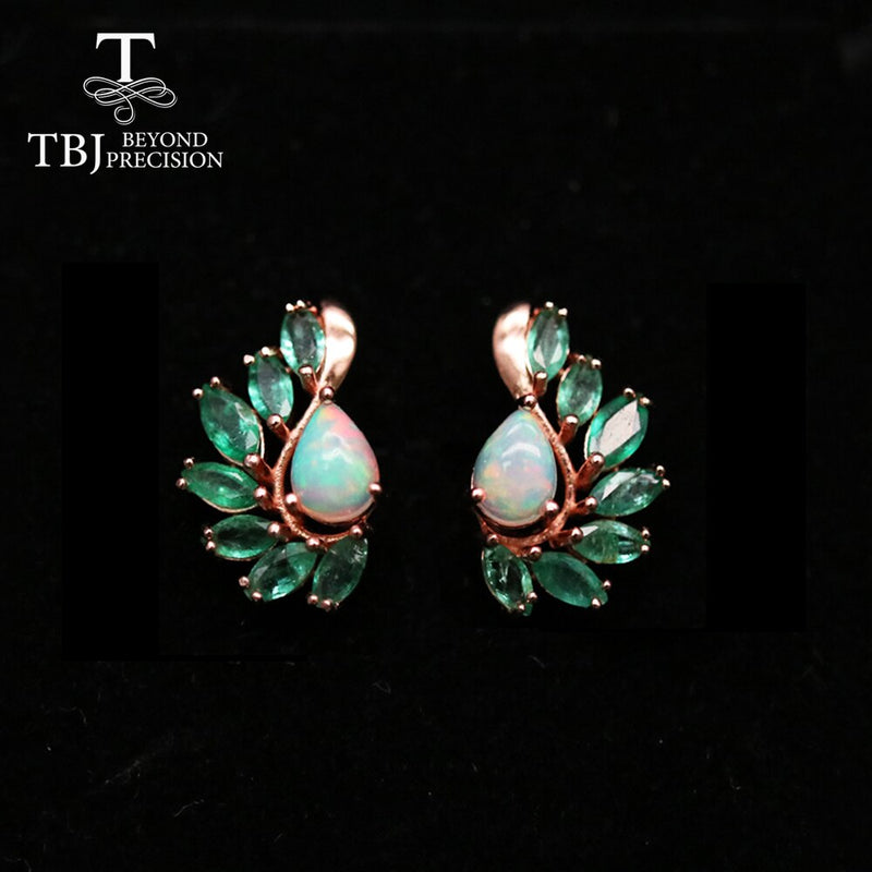 Eyes catching colorful Opal emerald clasp earring natural gemstones fine jewelry for women wife mom  925 sterling silver tbj\"\"