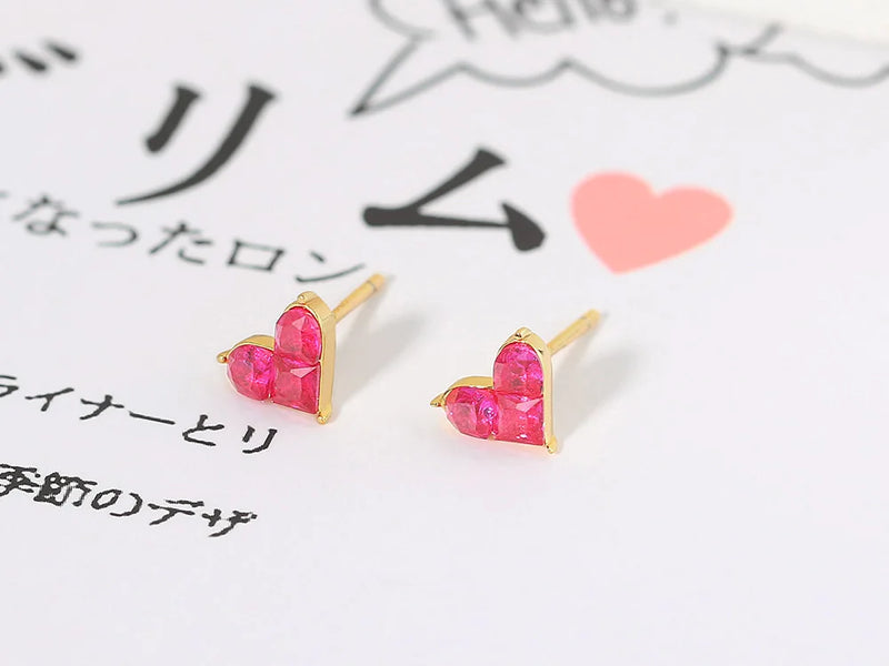 925 Sterling Silver Synthetic Corundum Heart Stud Earrings for Women