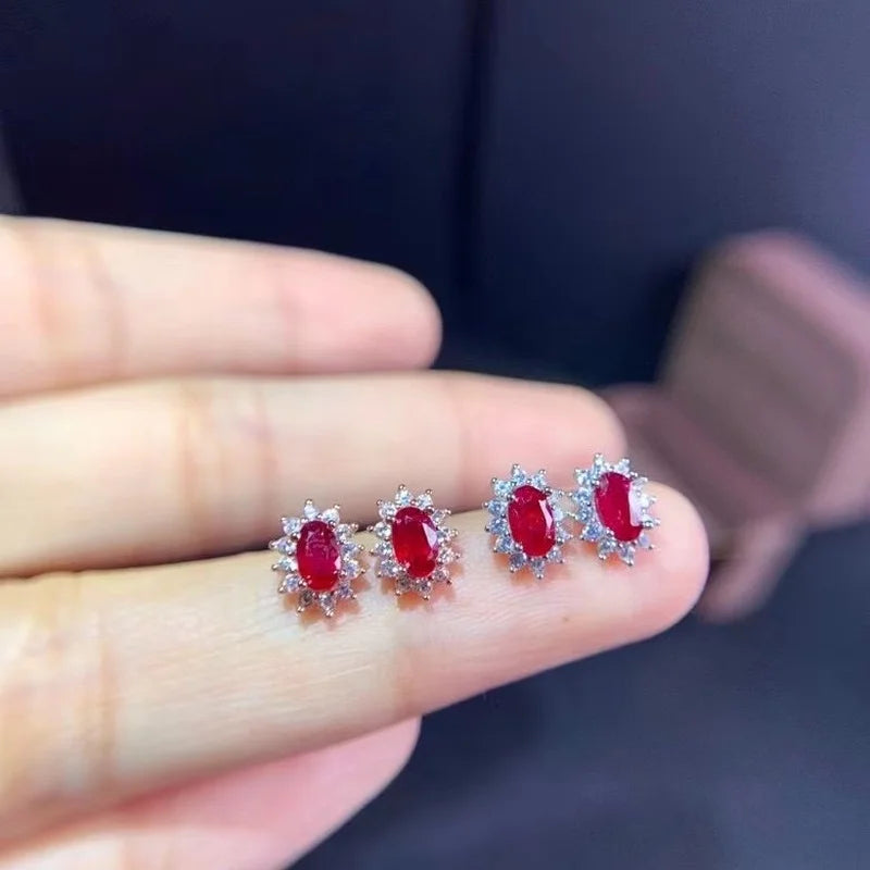 Sterling Silver Natural Ruby Stud Earrings for Women