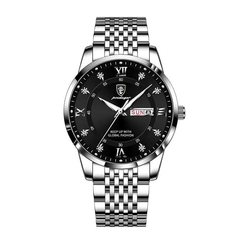 Stainless Steel Watch with Luminous, Date, Week Functions for Men