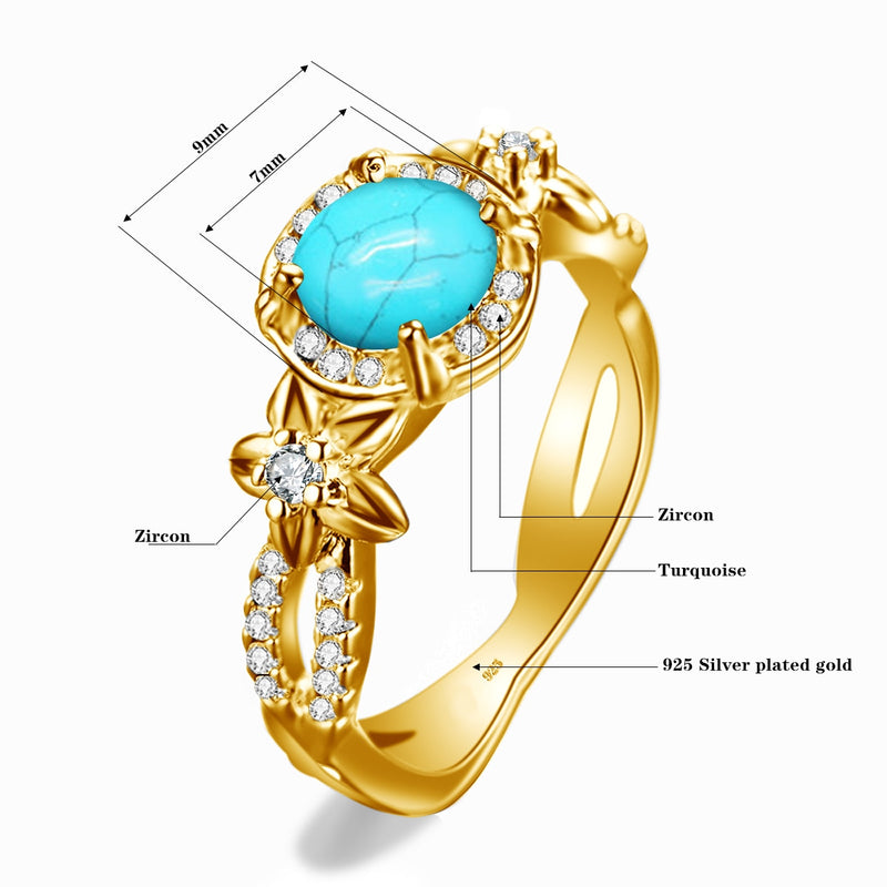 Silver 925 Turquoise Flower Ring for Woman