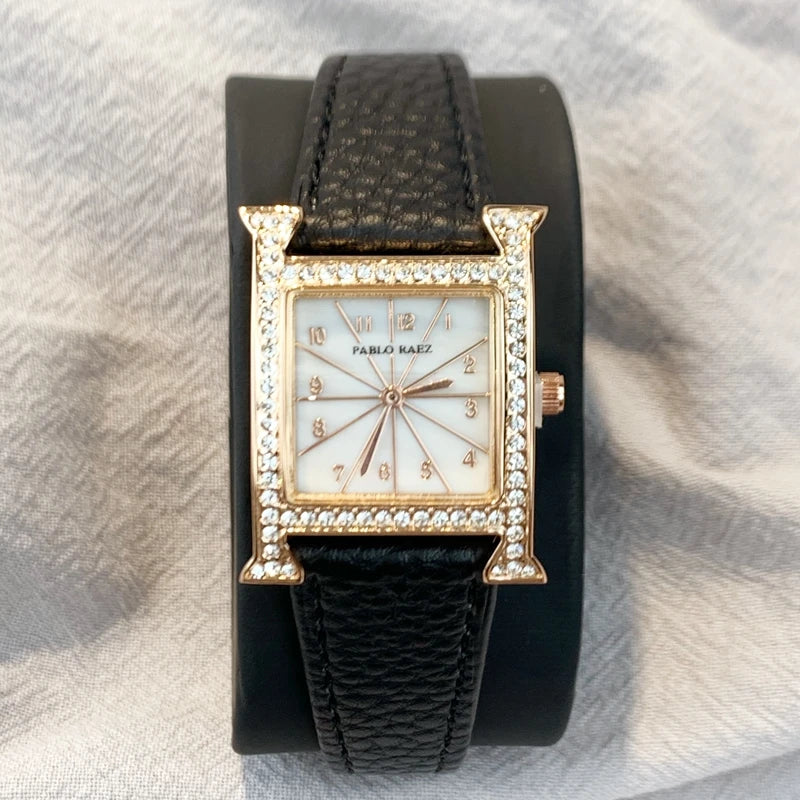 Luxury Diamond Fashion Watch for Ladies: High-Grade, Waterproof, Leather Strap, Quartz Movement.