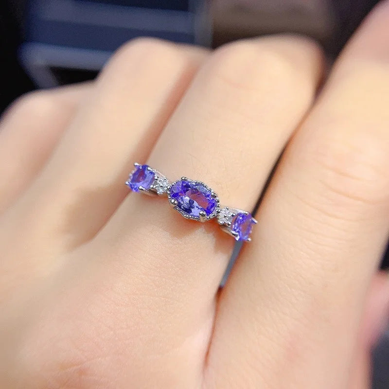 925 Sterling Silver Tanzanite Engagement Ring for Lady