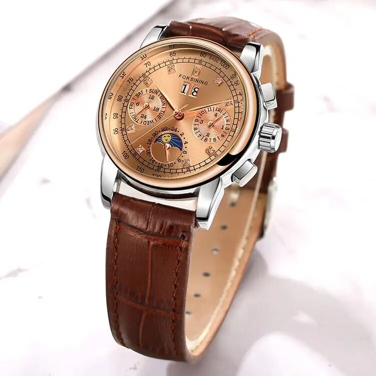 Stainless Steel Genuine Leather AutomaticMechanical Watch for Women